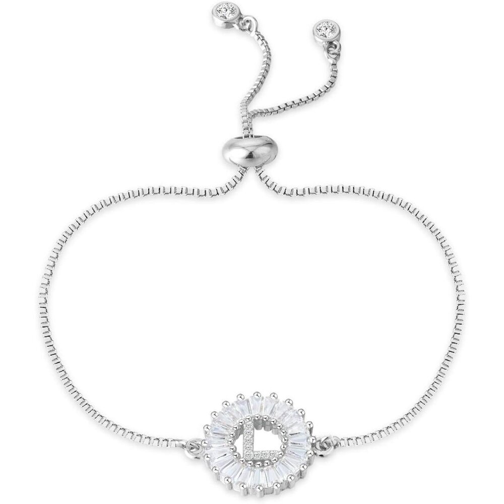Chic Women’s Initial Bracelet with Adjustable Chain & Sparkling Cubic Zirconia